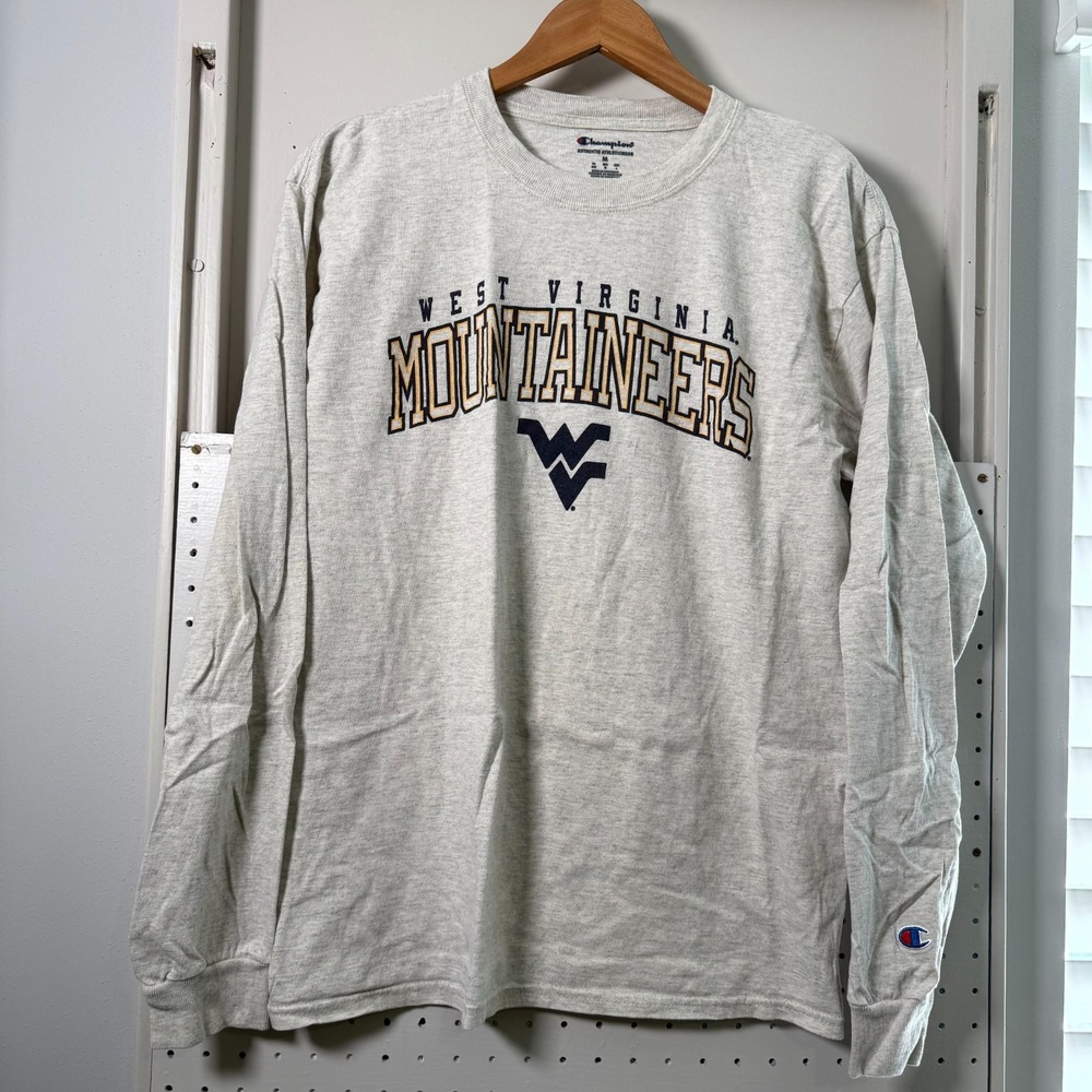 Champion West Virginia Mountaineers T-Shirt Men's Gray Long Sleeve - Medium